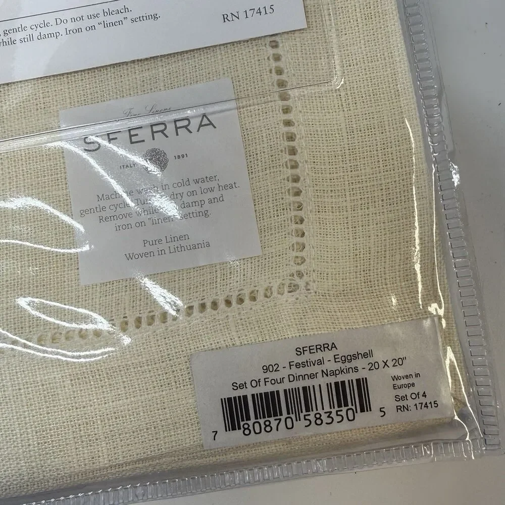 SFERRA 902 Festival Pure Linen 20”x20” Dinner Napkins Eggshell 2 Sets Of 4 New